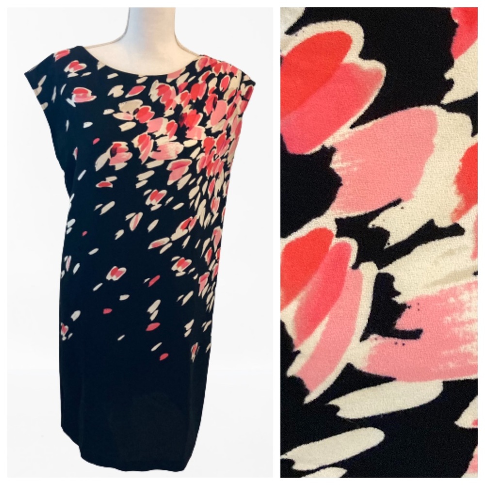 LOFT Shift Dress Preppy Classic Fall Falling Petals Black & Pink S